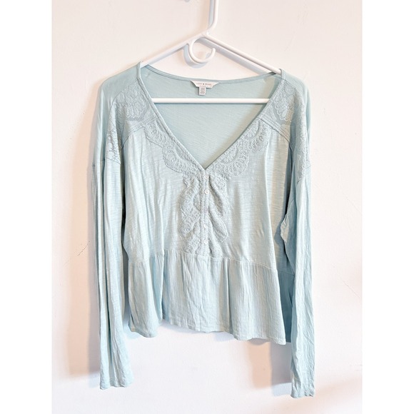 Lucky Brand Tops - Lucky Brand Light Blue Peasant V-Neck Blouse Size Medium